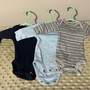 Set of Three Baby Bodysuits - Navy, Light Blue, Striped
